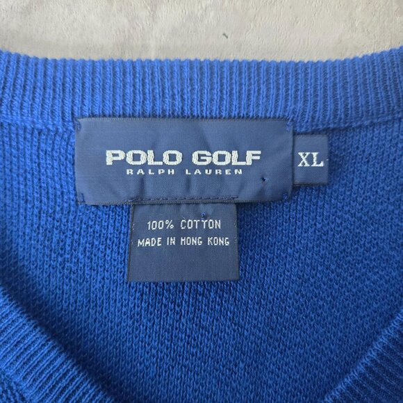 Polo Golf Ralph Lauren V-Neck Sweater Vest XL Blue Cotton Knit Logo Pony Preppy - Picture 8 of 10